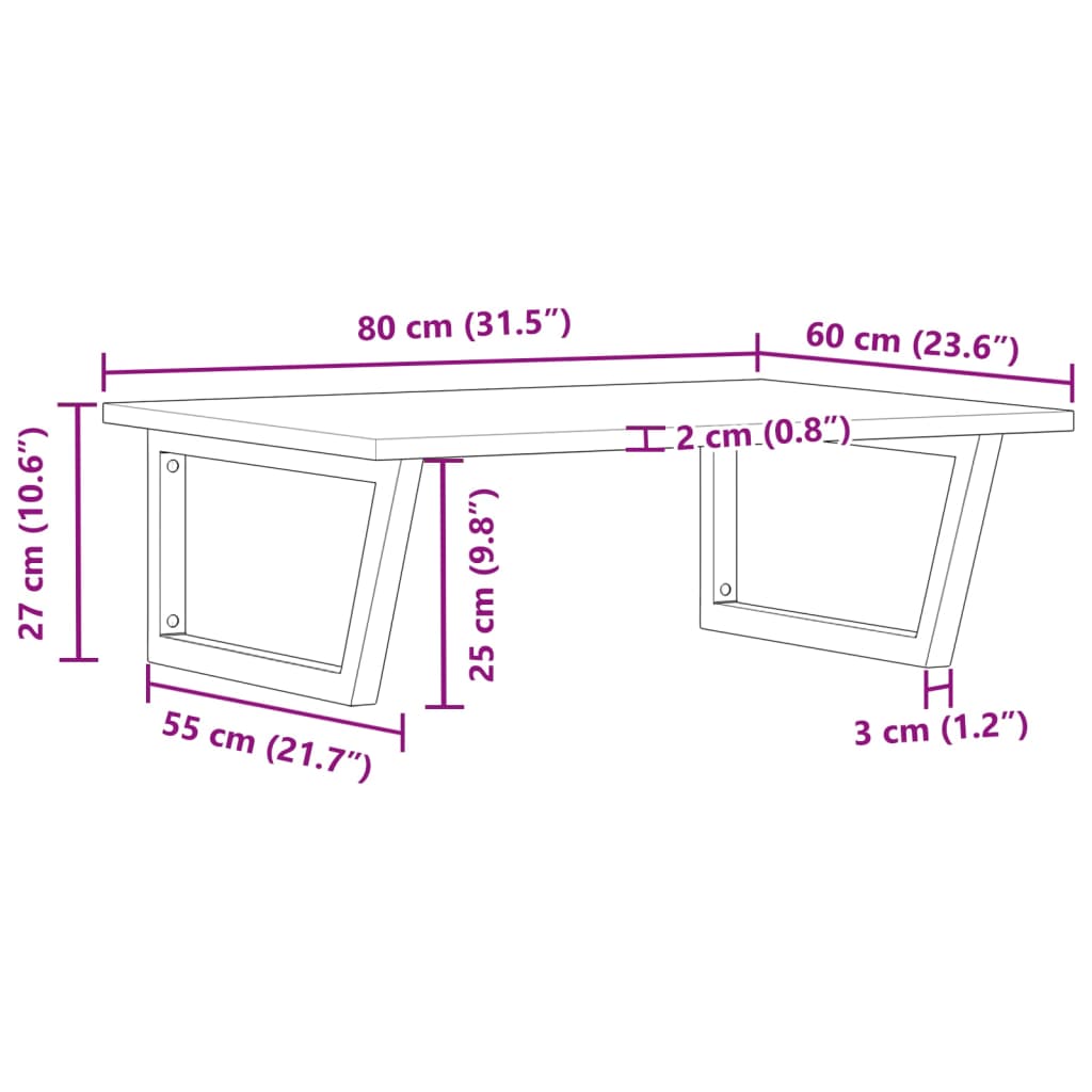 Zidna polica za umivaonik od čelika i masivnog bagremovog drva Smeđa 80 x 60 x 2 cm