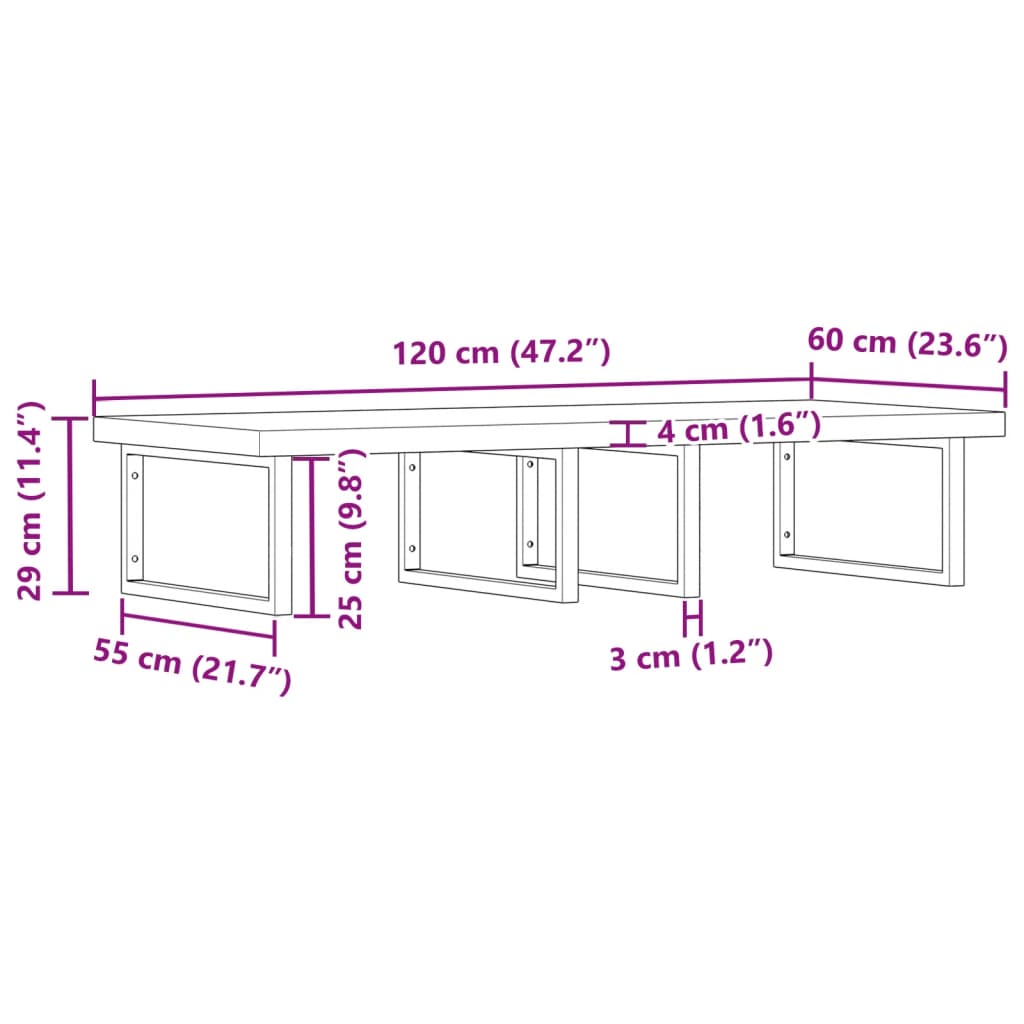 Zidna polica za umivaonik od čelika i masivnog bagremovog drva Smeđa 120 x 60 x 4 cm