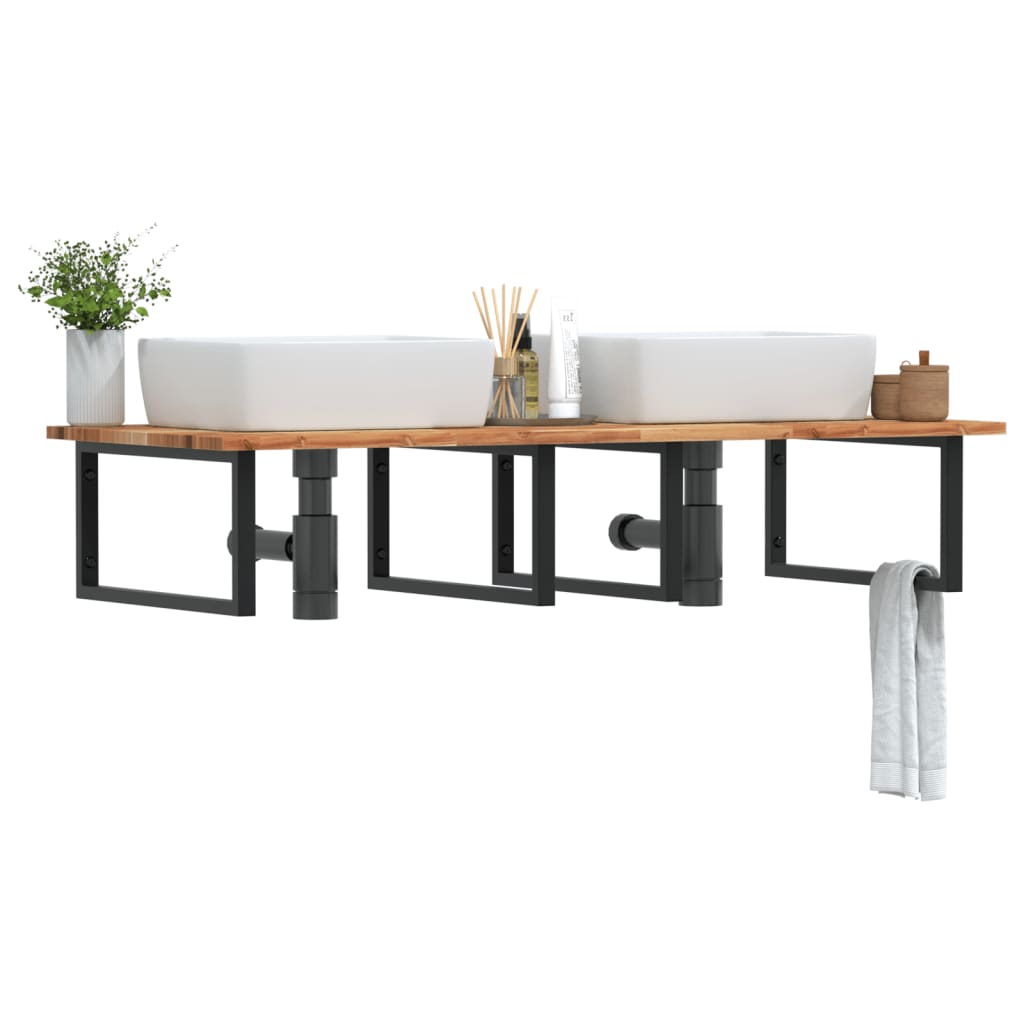 Zidna polica za umivaonik od čelika i masivnog bagremovog drva Smeđa 140 x 60 x 2 cm