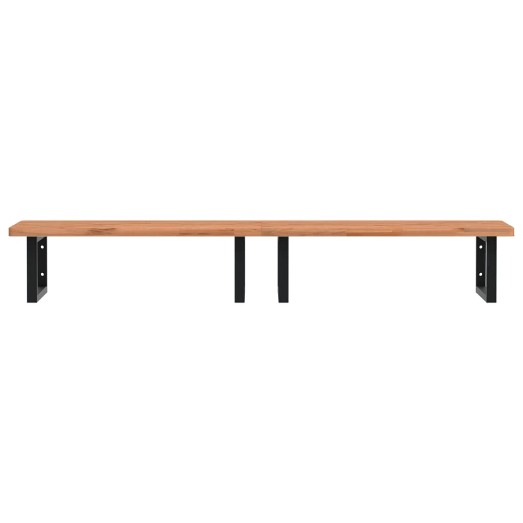 Zidna polica za umivaonik od čelika i masivne bukovine Smeđa 150 x 55 x 2.5 cm
