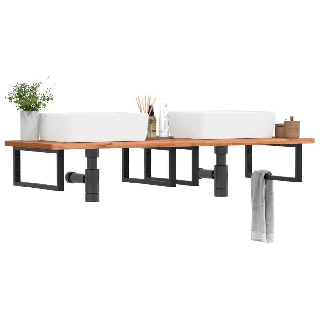 Zidna polica za umivaonik od čelika i masivne bukovine Smeđa 150 x 55 x 2.5 cm