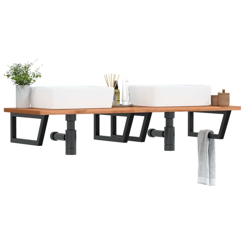 Zidna polica za umivaonik od čelika i masivne bukovine Smeđa 150 x 55 x 2.5 cm