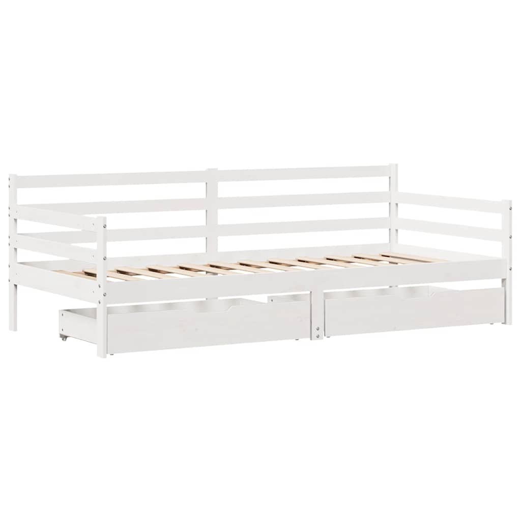 Dnevni krevet s ladicama bez madraca bijeli 90x190 cm masivno drvo
