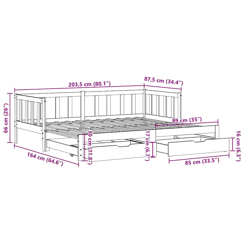 Dnevni krevet s pomoćnim ležajem i ladicama bez madraca 80x200 cm