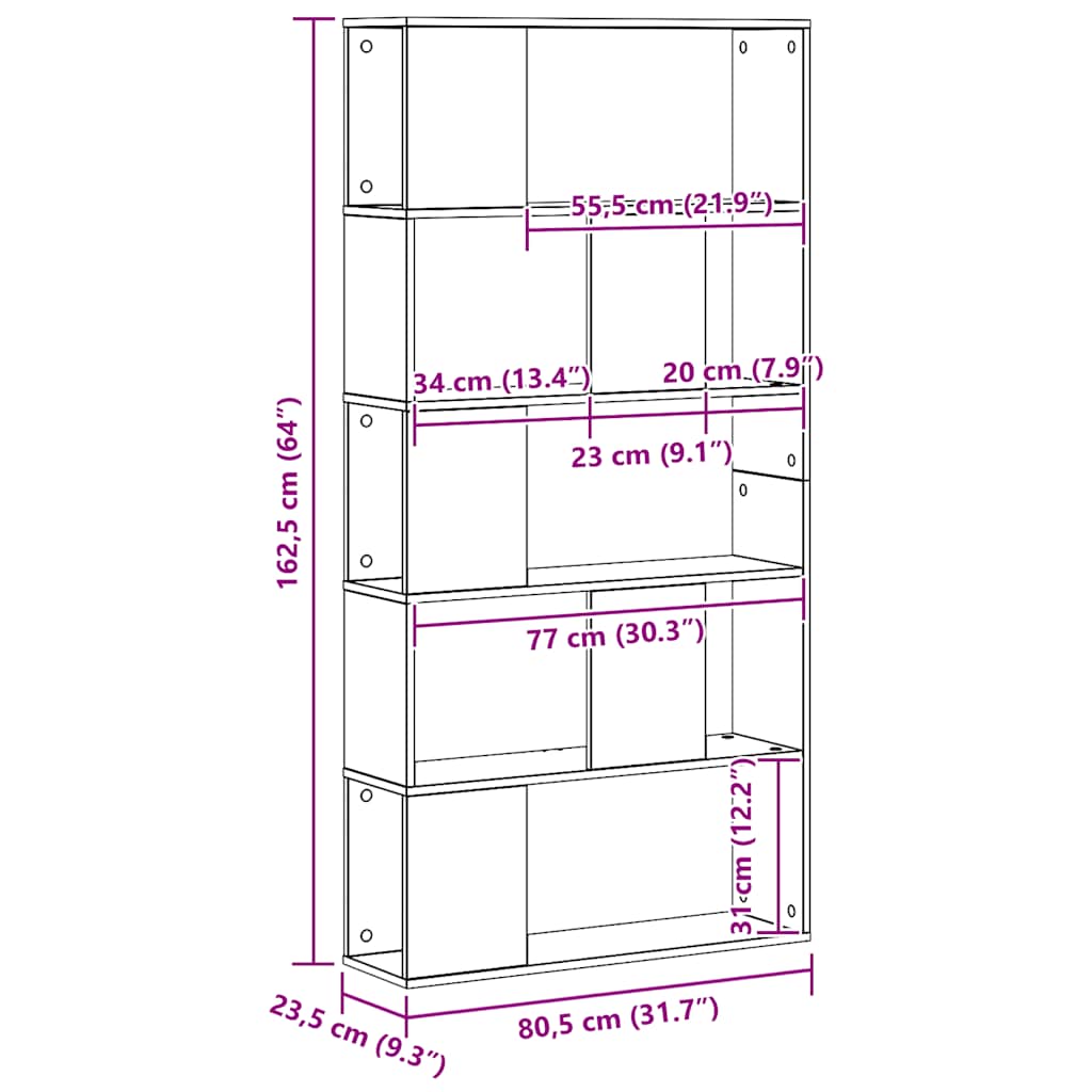 Regal za knjige s 5 razina boja hrasta 80,5x23,5x162,5cm drveni Smeđa