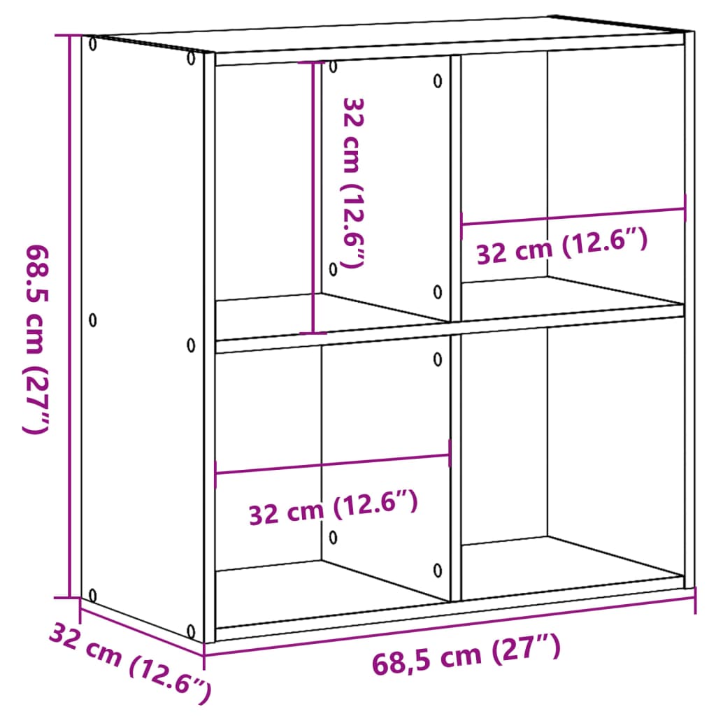 Regal za knjige boja starog drva 68,5x32x68,5 cm drveni
