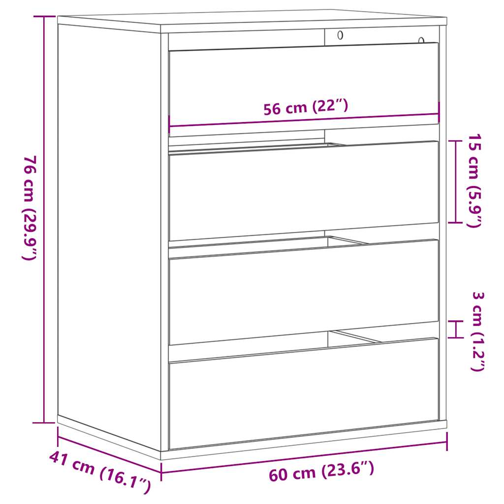 Kutna komoda s ladicama boja hrasta sonome 60x41x76 cm drveni