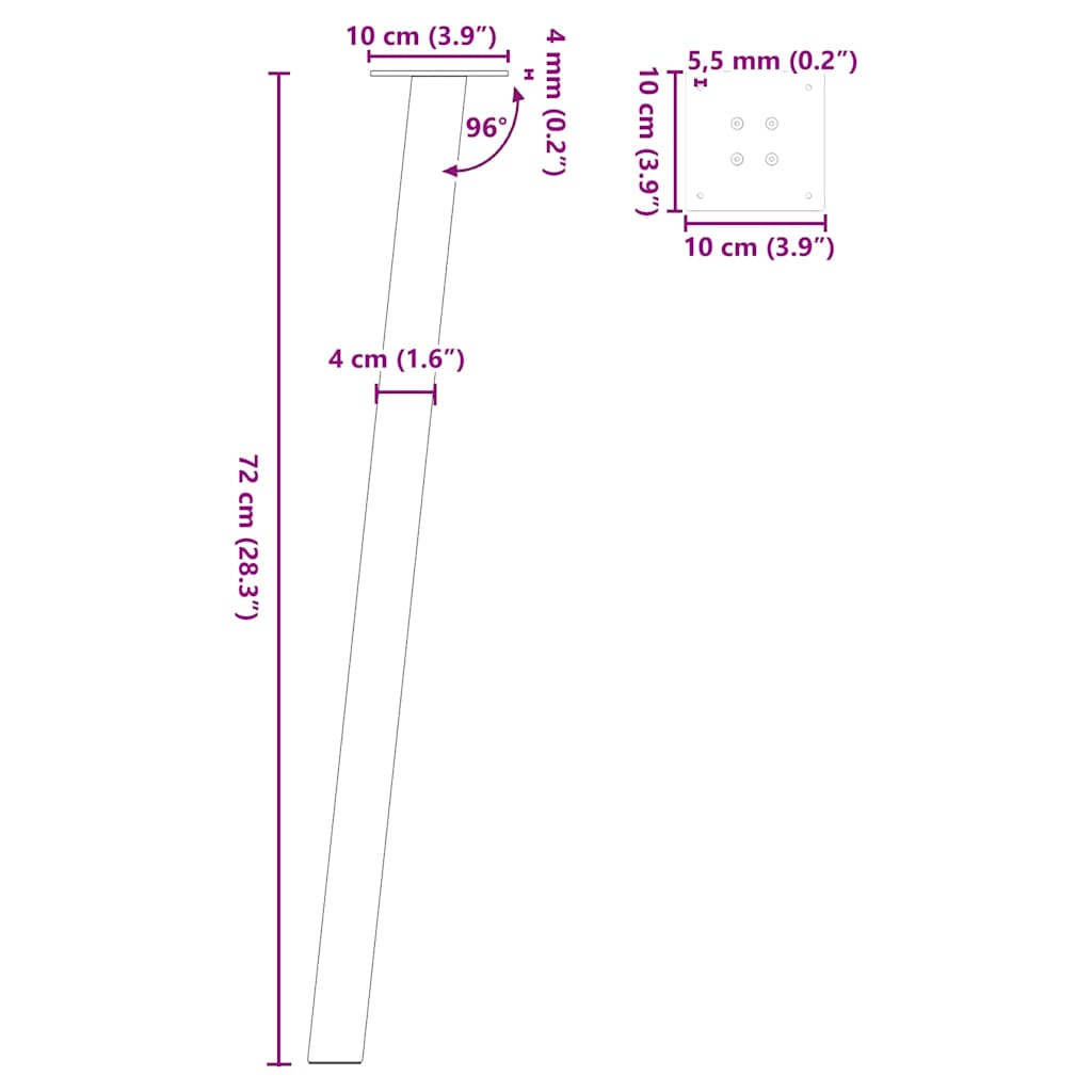 Noge za konzolni stol 4 kom Bijele 72 cm Čelik Bijela 72 cm (40 mm)