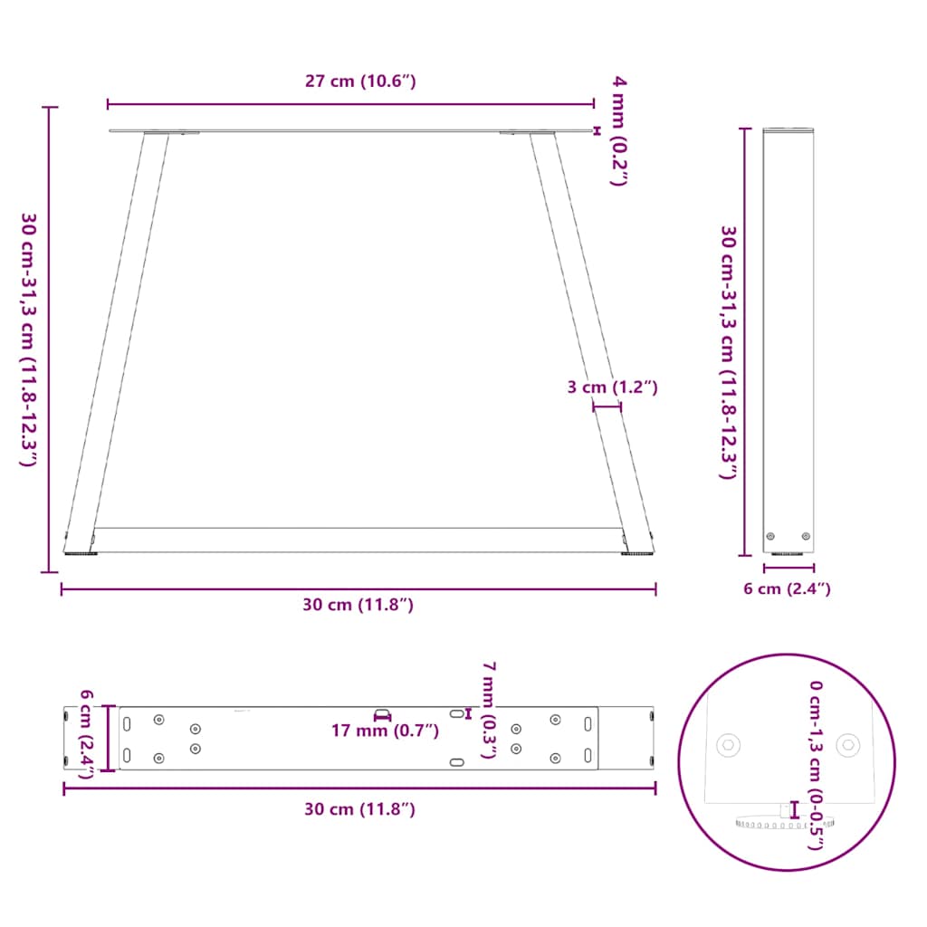 Noge za klub stolić V-oblika 2 kom antracit 30 x (30-31,3) cm čelik