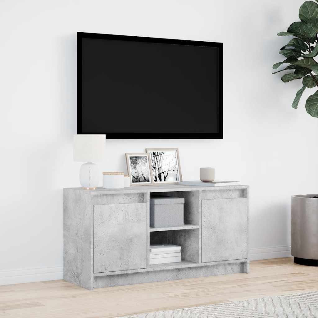 TV ormarić s LED svjetlima boja betona 100x34x50 cm drveni Siva