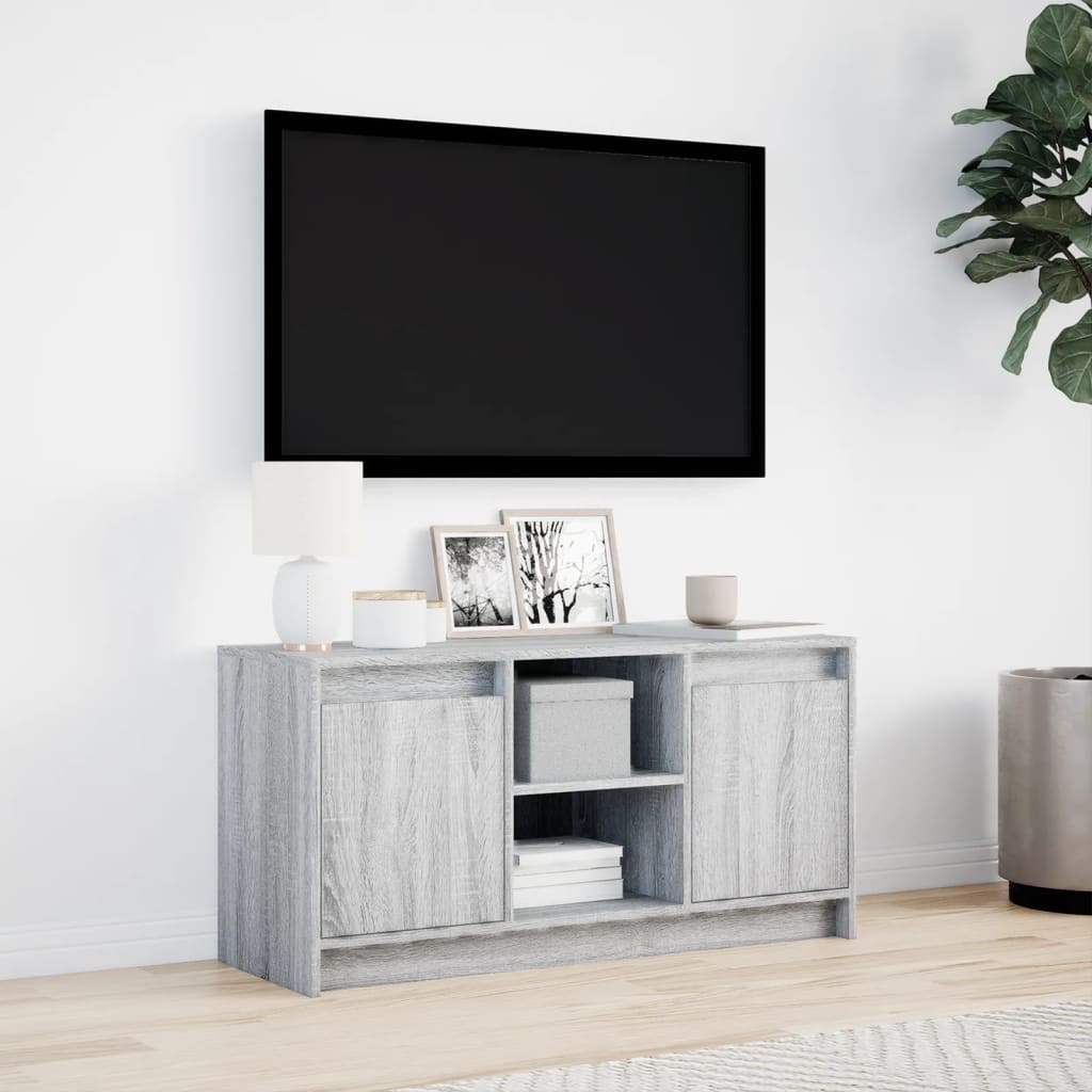 TV ormarić s LED svjetlima boja hrasta 100x34x50 cm drveni Siva