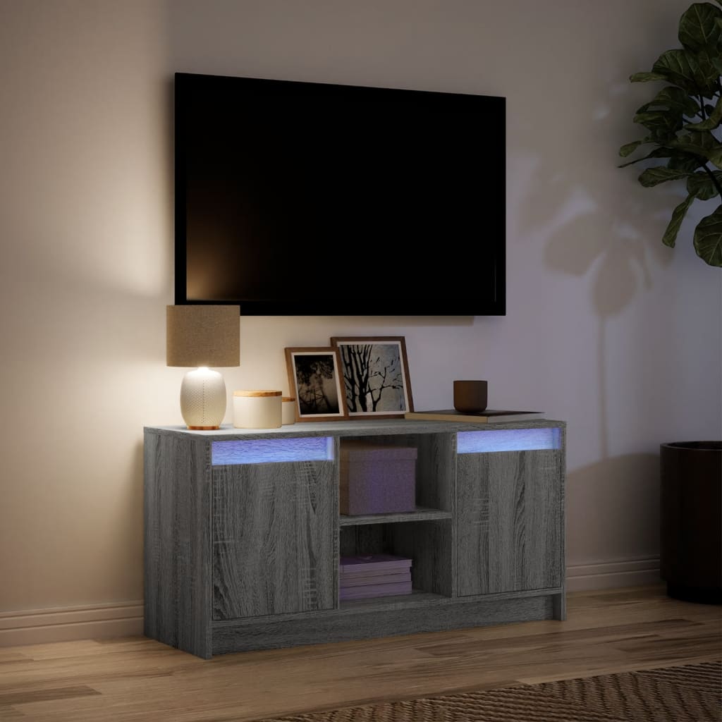 TV ormarić s LED svjetlima boja hrasta 100x34x50 cm drveni Siva