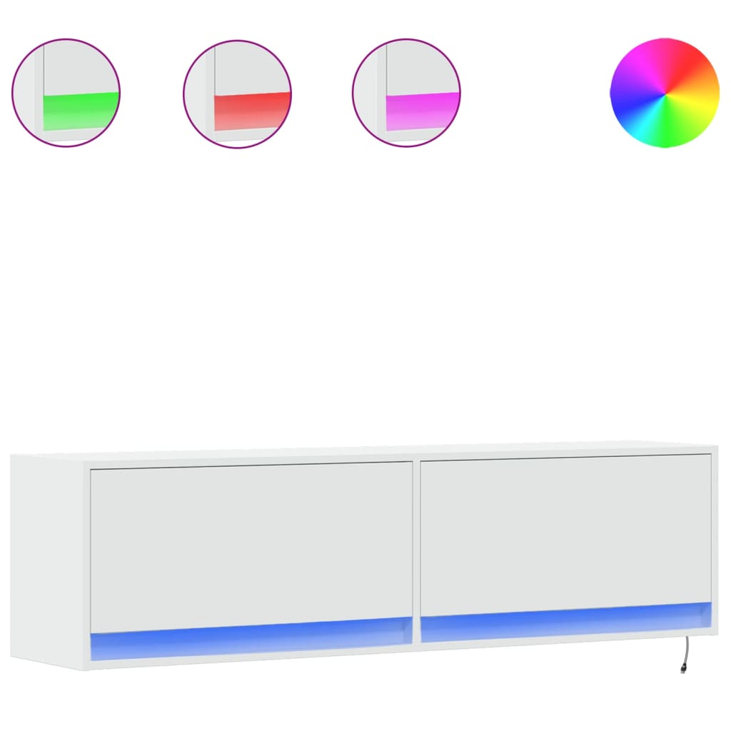 Zidni TV ormarić s LED svjetlima bijeli 140x31x38 cm
