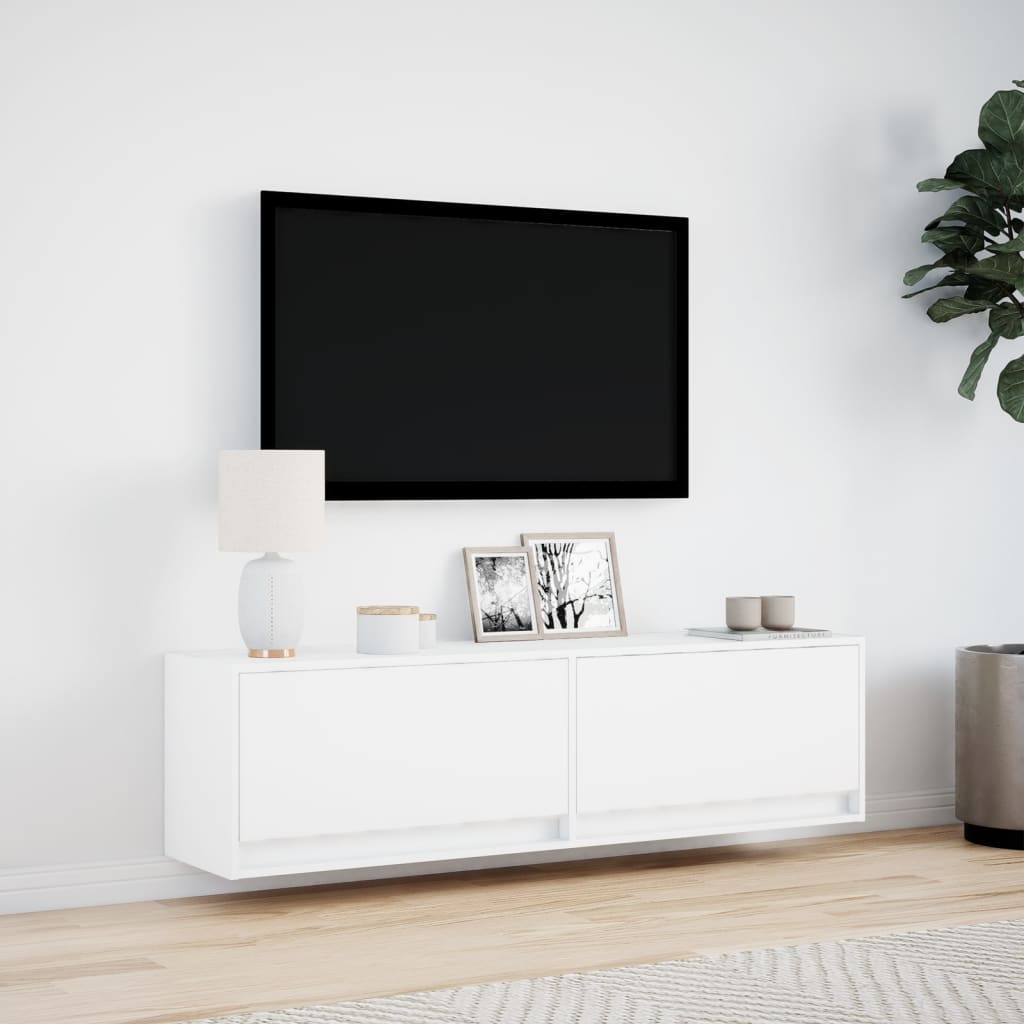 Zidni TV ormarić s LED svjetlima bijeli 140x31x38 cm