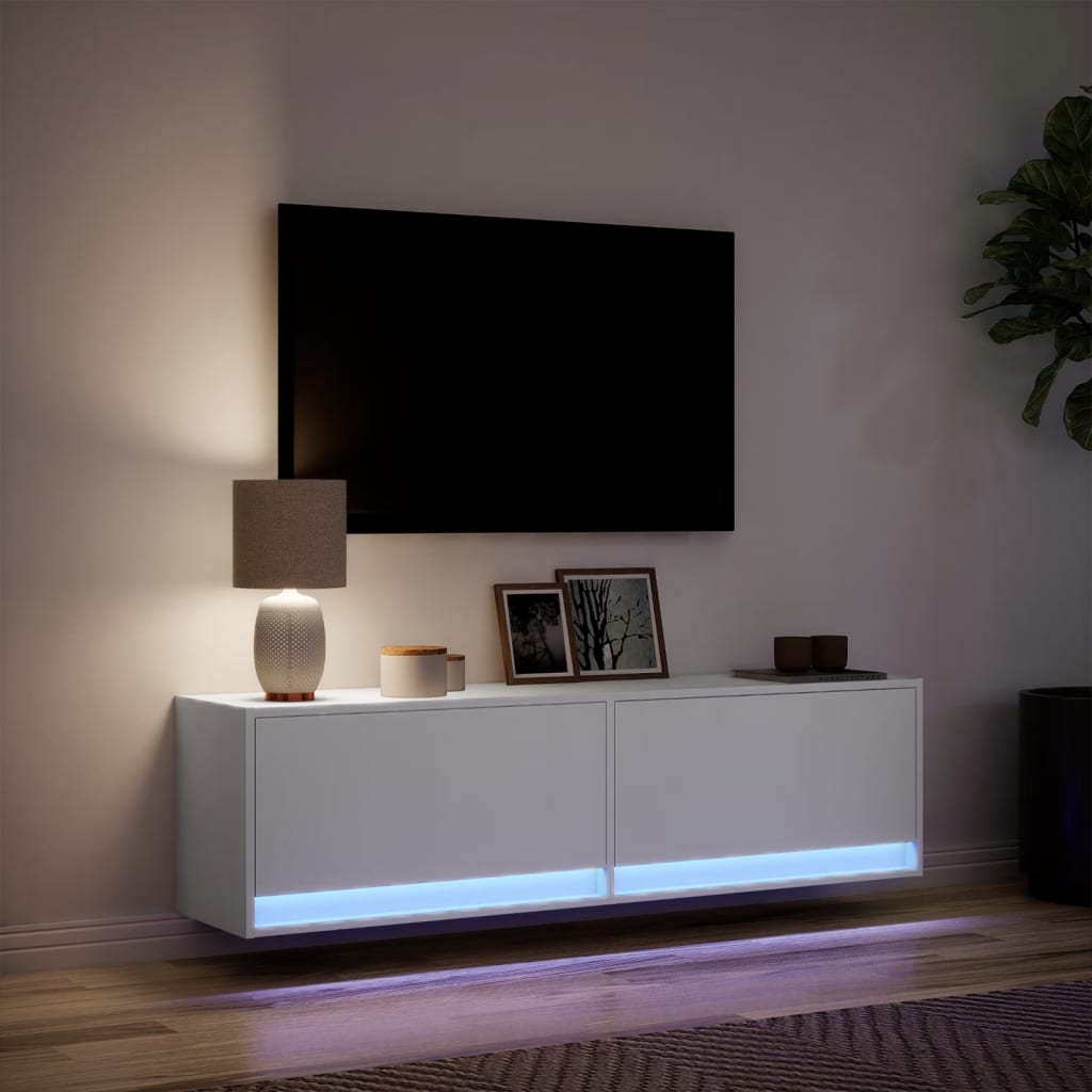 Zidni TV ormarić s LED svjetlima bijeli 140x31x38 cm