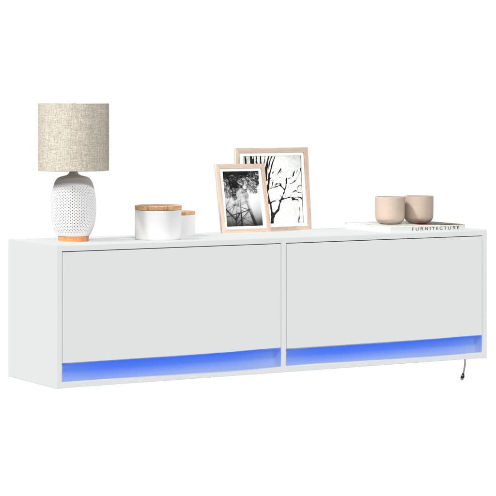 Zidni TV ormarić s LED svjetlima bijeli 140x31x38 cm