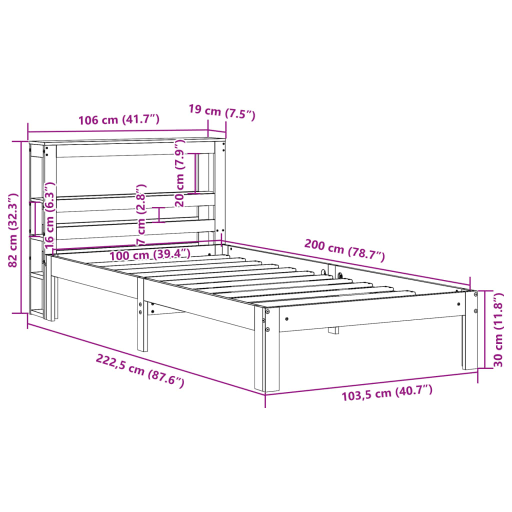 Okvir kreveta s uzglavljem 100 x 200 cm od masivne borovine