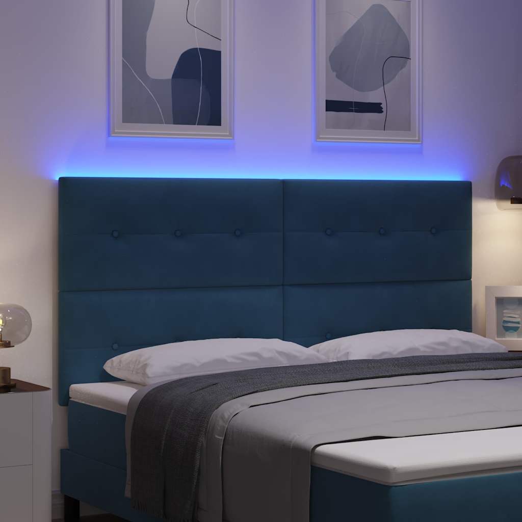 LED glava kreveta s LED trakama Plava 180 cm Baršun