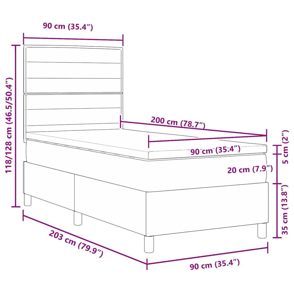 Krevet s opruga kutije Tamno siva 90 x 200 cm tkanina Jet crna