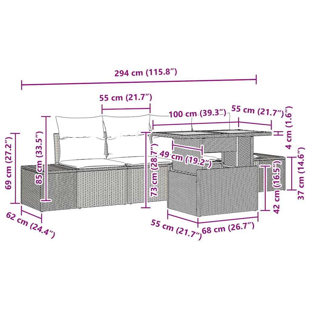 Vrtni set za objed s jastukom 5 pcs Crna i Krema