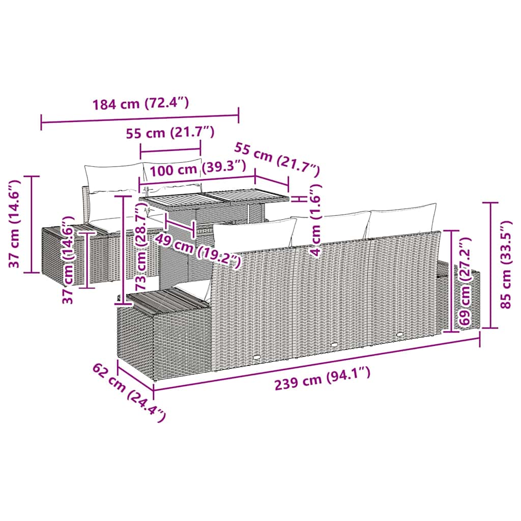 Vrtni set za objed s jastukom 6 pcs Crna i smeđa