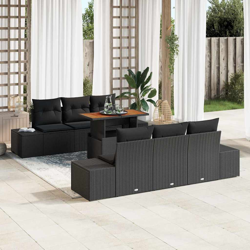 Sjedeća garnitura za vrt 7 kom. Crna poliratan 100 x 55 x 73 cm