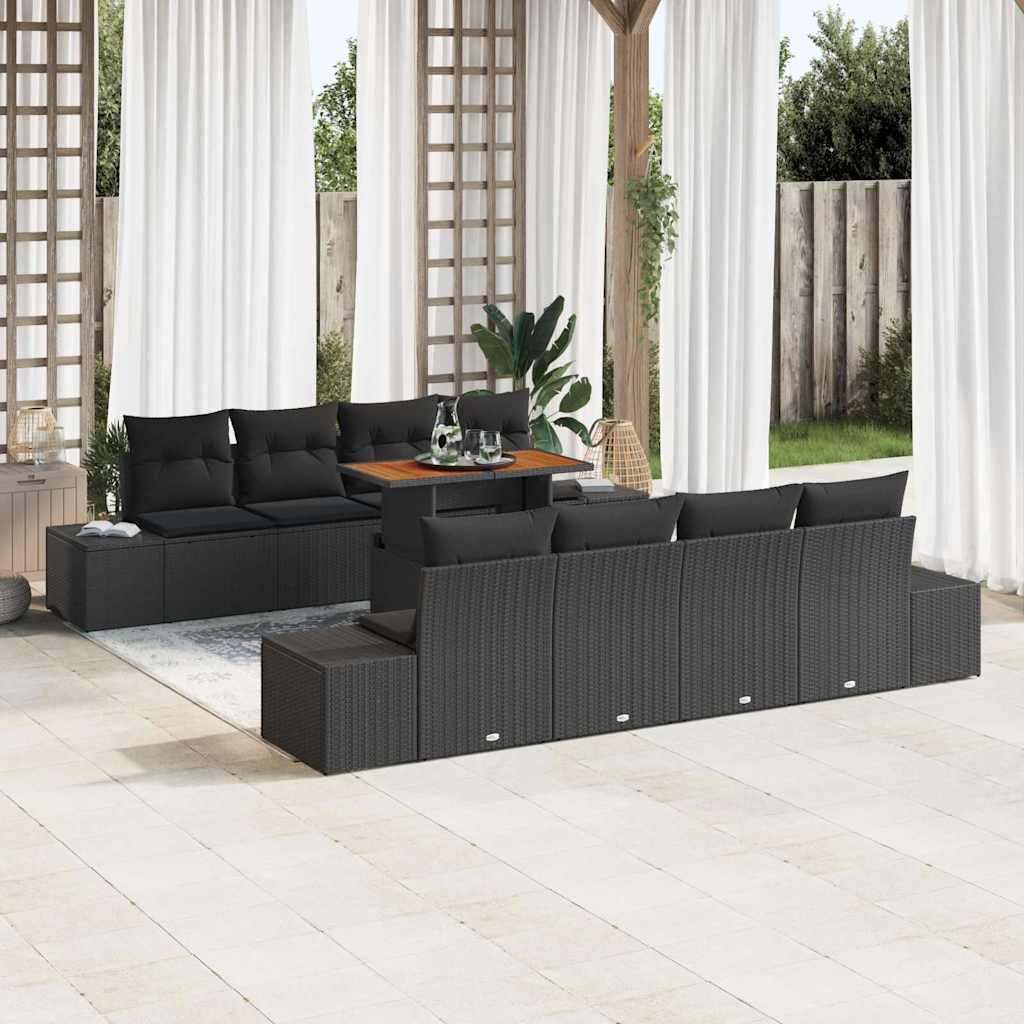 Sjedeća garnitura za vrt 9 kom. Crna poliratan 100 x 55 x 73 cm