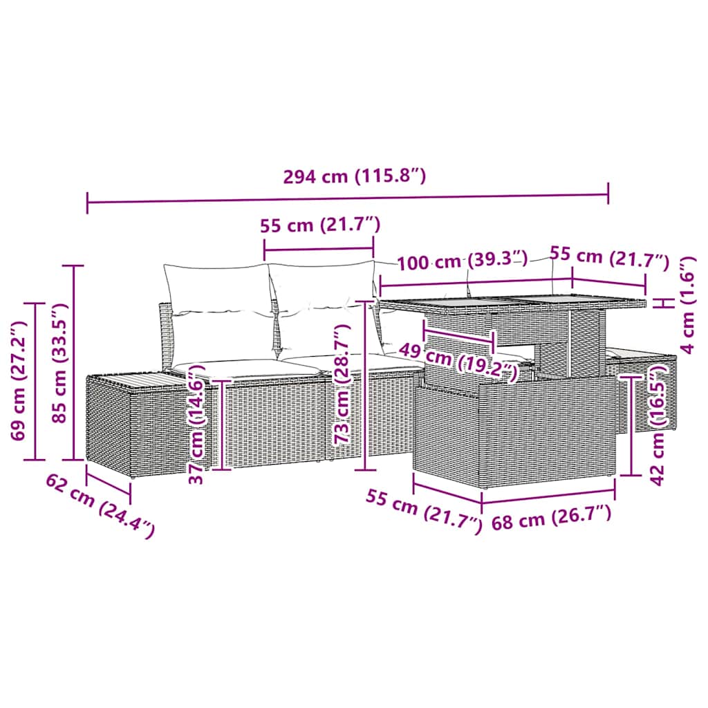 Vrtni set za objed s jastukom 5 pcs Siva i smeđa