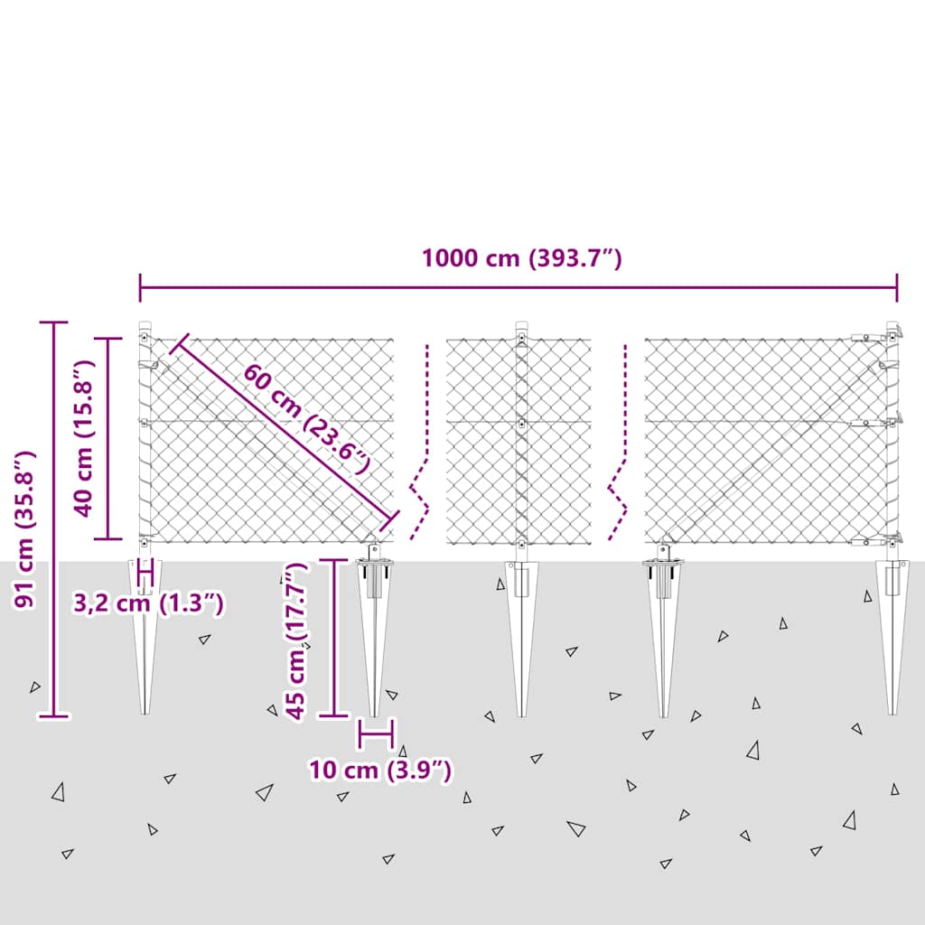 Stup za ogradu Srebrno 10 x 0,4 m (mreža 40 x 40 mm) Čelik