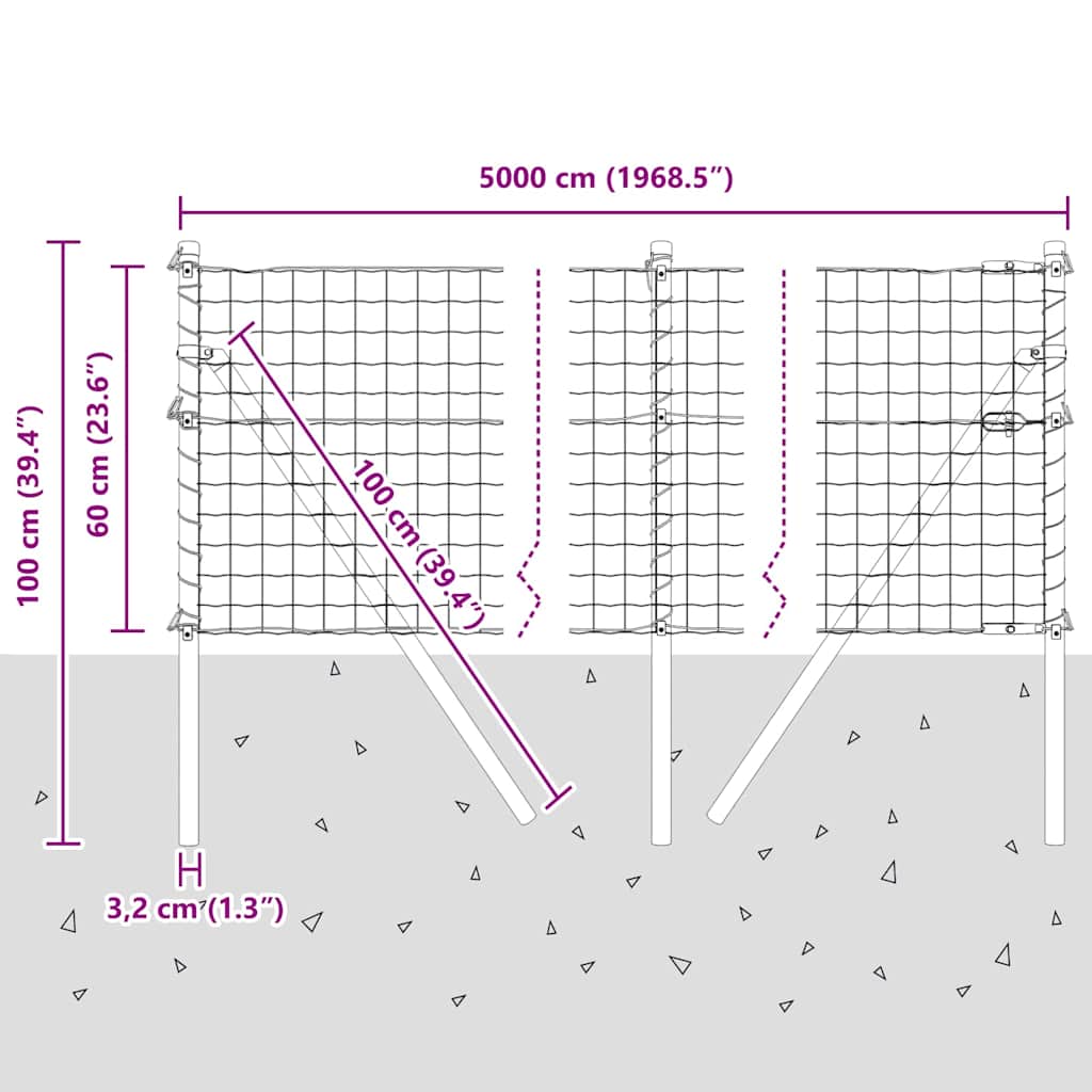 Ograda s postovima Siva 0,6 x 50 m Čelik i PVC