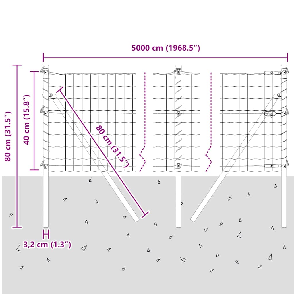 Ograda s postovima Siva 0,4 x 50 m Čelik i PVC