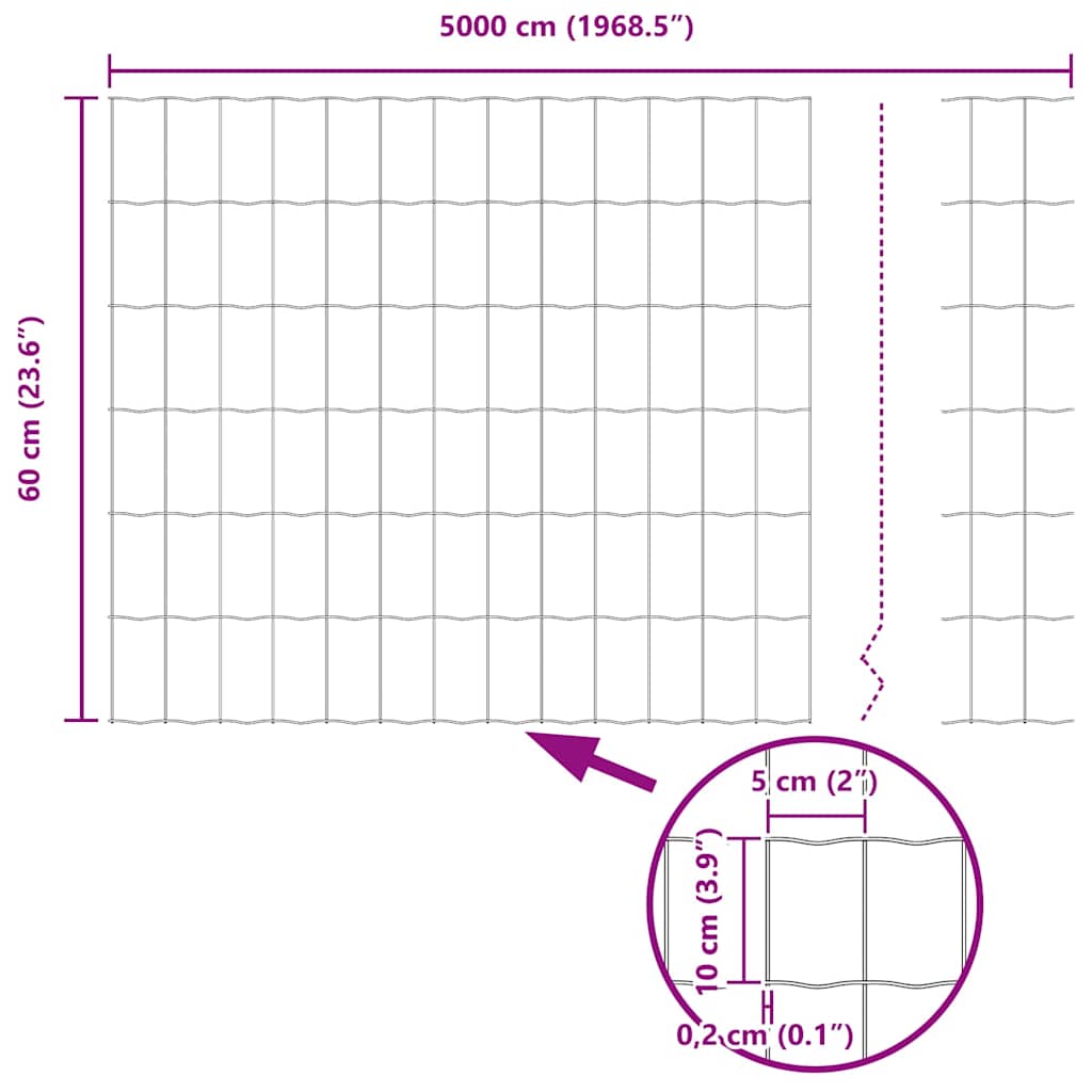 Ograda s postovima Siva 0,6 x 50 m Čelik i PVC
