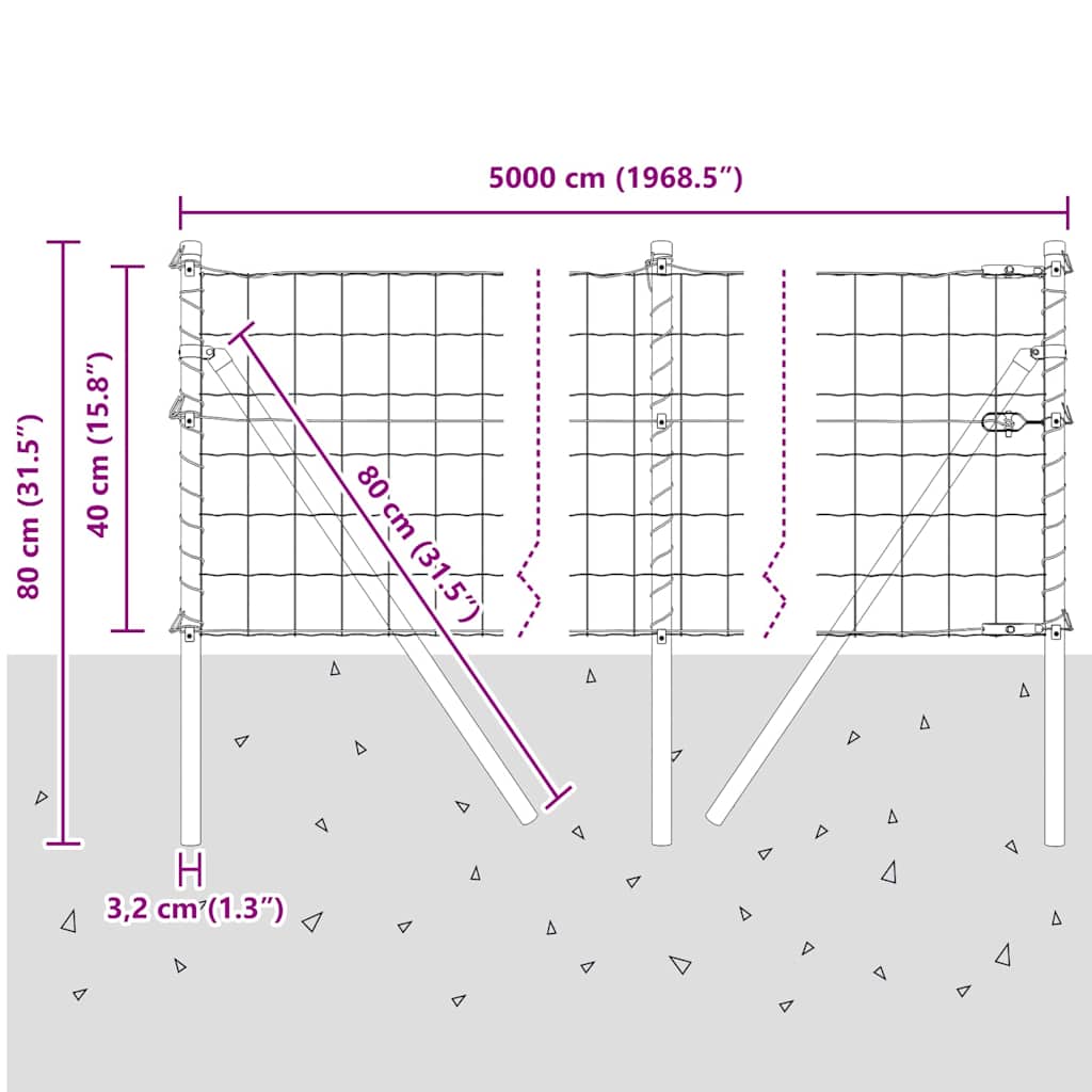 Ograda s postovima Siva 0,4 x 50 m Čelik i PVC