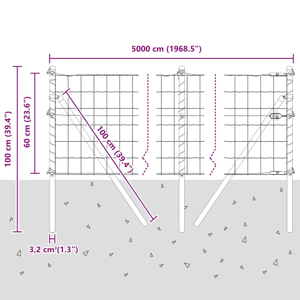 Ograda s postovima Siva 0,6 x 50 m Čelik i PVC