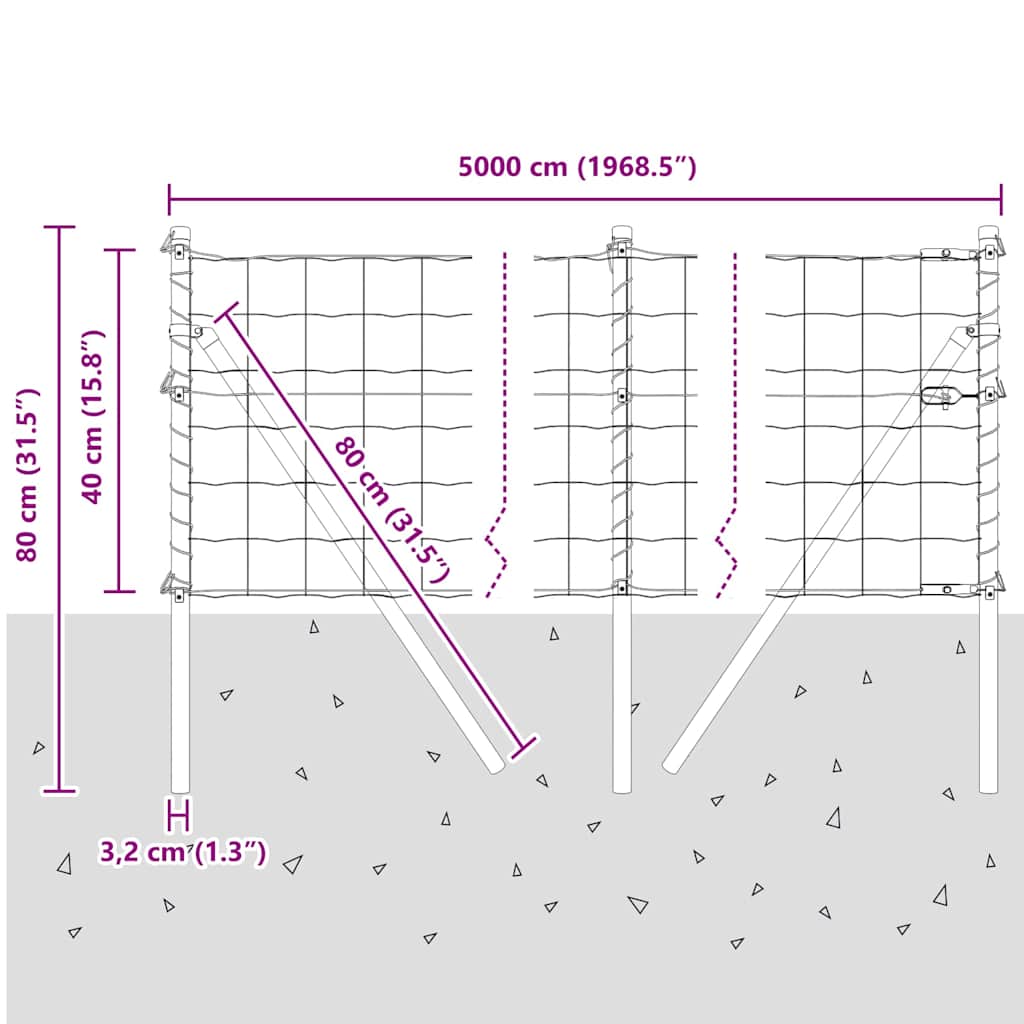 Ograda s postovima Siva 0,4 x 50 m Čelik i PVC
