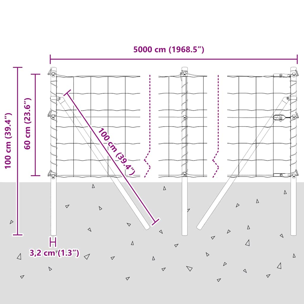 Ograda s postovima Siva 0,6 x 50 m Čelik i PVC