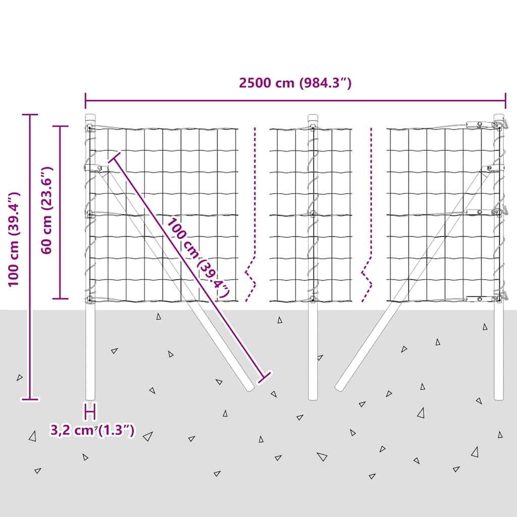 Temeljna zavarena žičana ograda 25 x 0,6 m (Š x V)