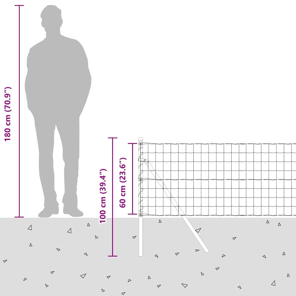 Ograda s postovima Siva 0,6 x 50 m Čelik i PVC
