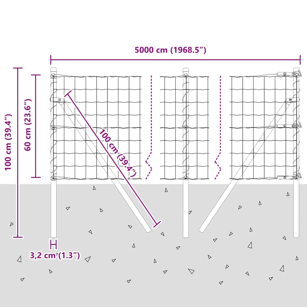 Ograda s postovima Siva 0,6 x 50 m Čelik i PVC