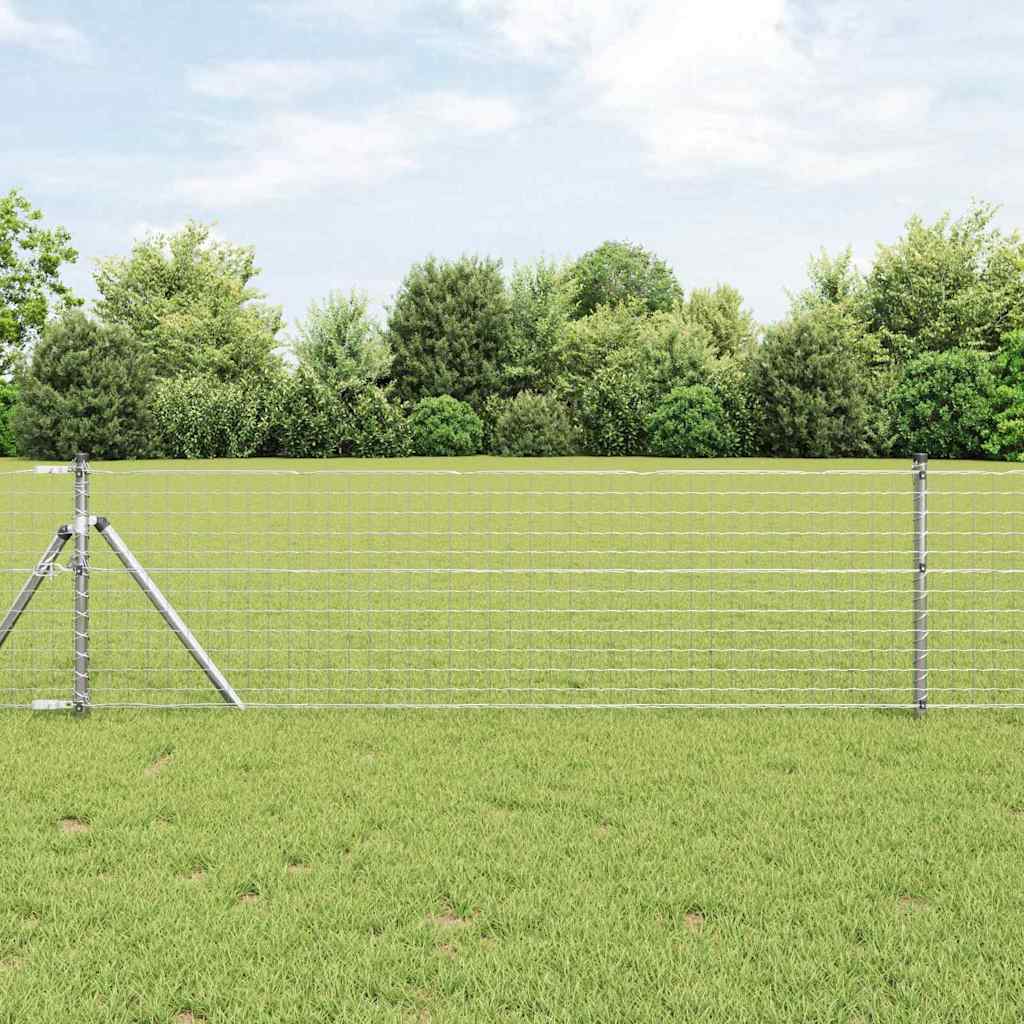 Ograda s postovima Srebrno 0,8 x 25 m Čelik i PVC