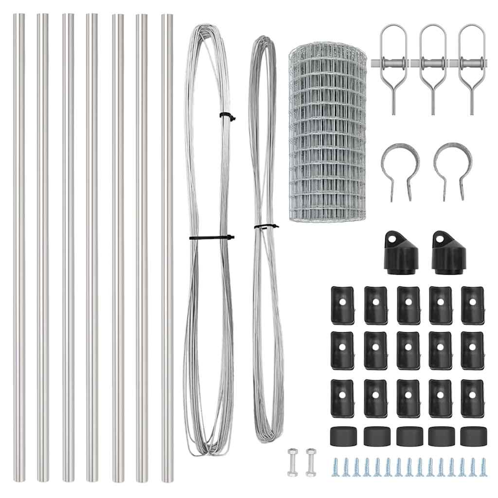 Ograda s postovima Srebrno 0,8 x 25 m Čelik i PVC