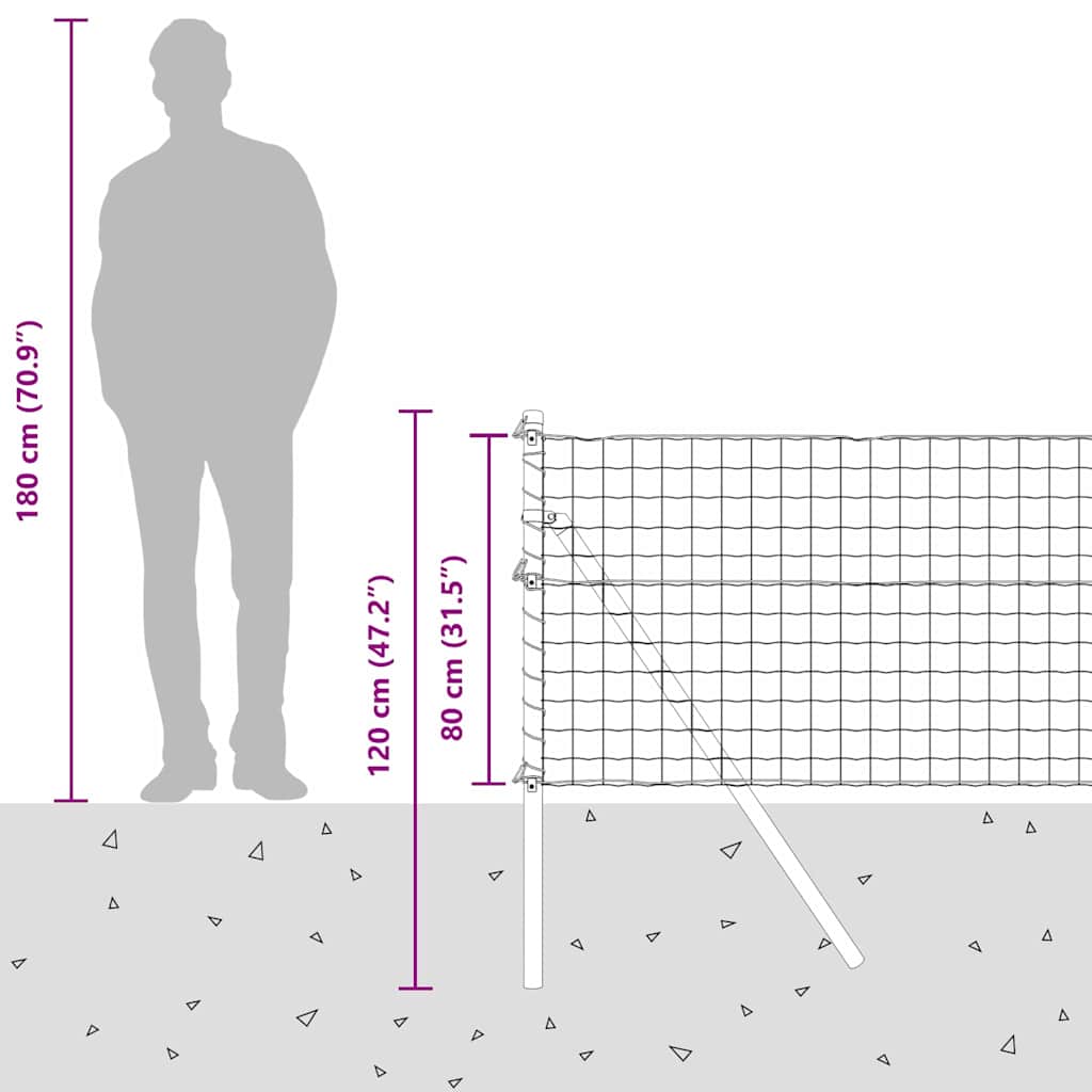 Ograda s postovima Srebrno 0,8 x 25 m Čelik i PVC