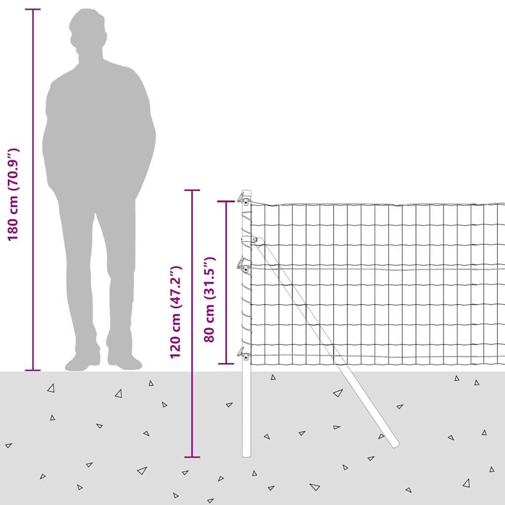 Ograda s postovima Srebrno 0,8 x 25 m Čelik i PVC