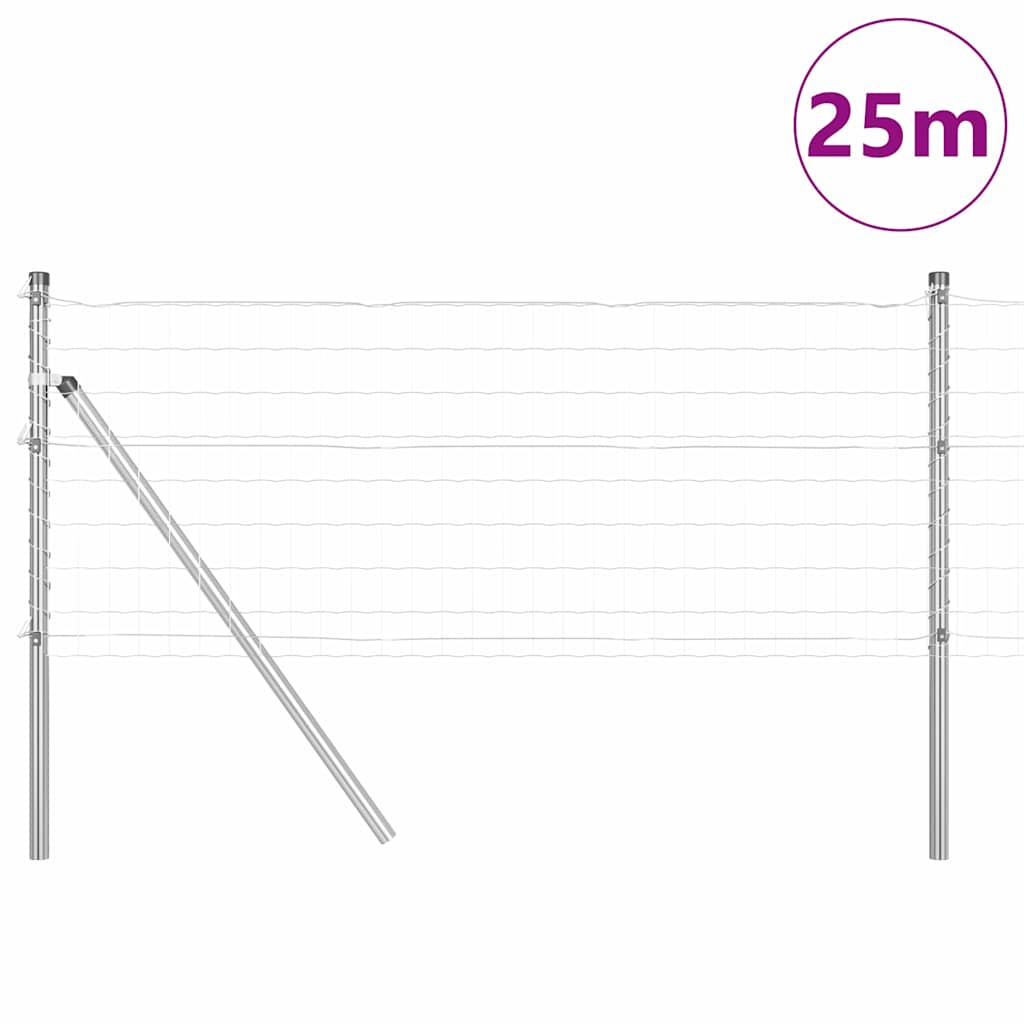 Ograda s postovima Srebrno 0,8 x 25 m Čelik i PVC