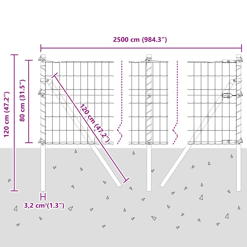 Ograda s postovima Srebrno 0,8 x 25 m Čelik i PVC