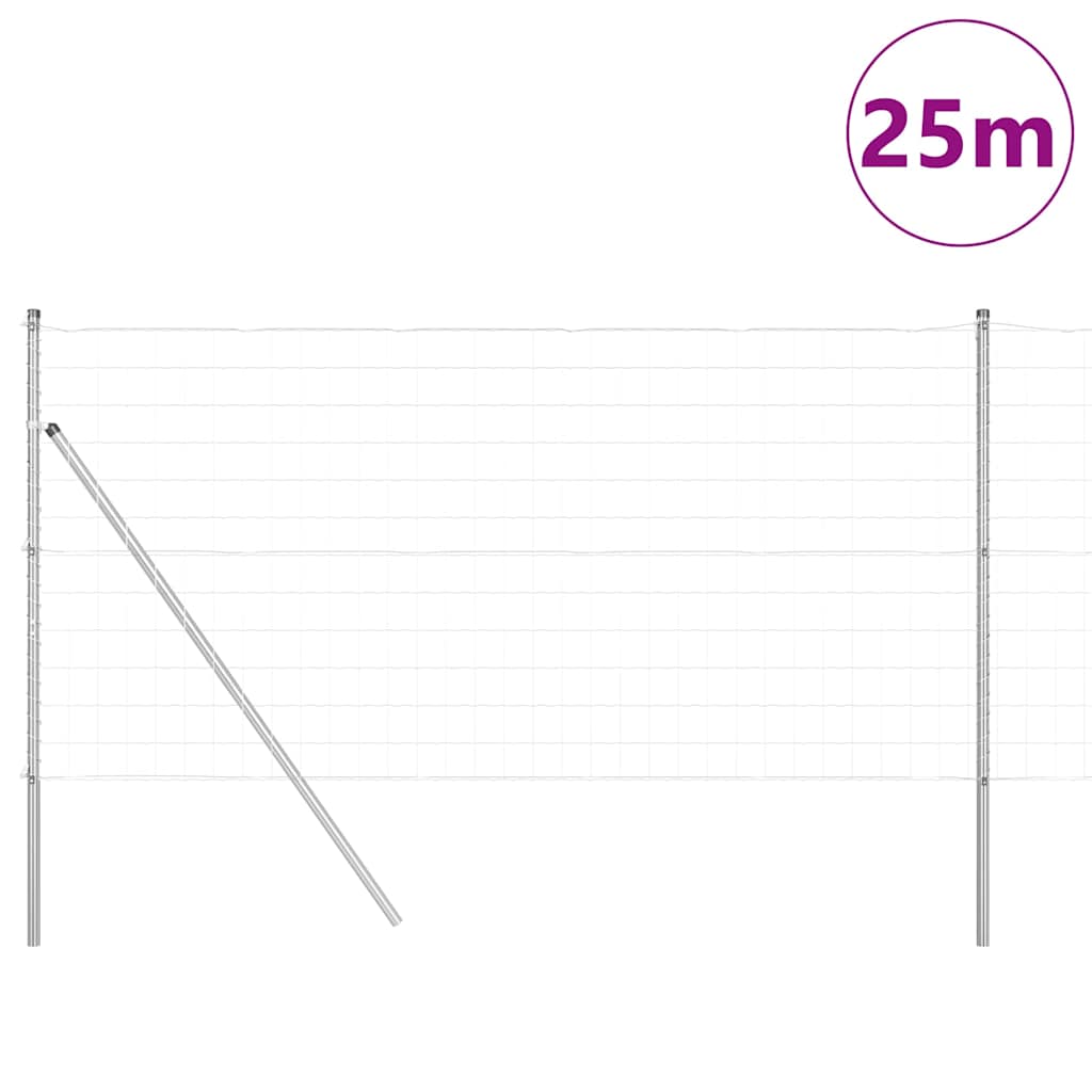 Ograda s postovima Srebrno 1,2 x 25 m Čelik i PVC
