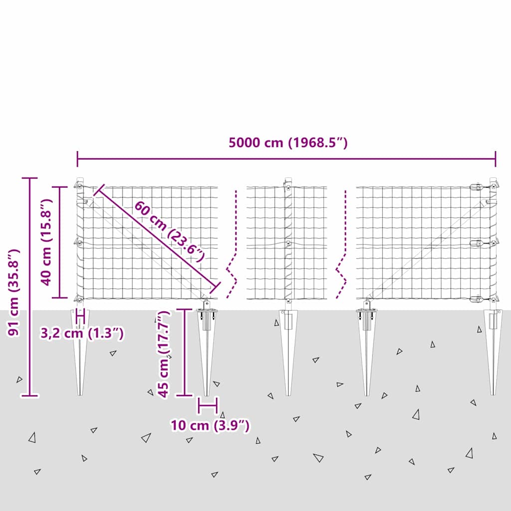 Ograda s postovima Siva 0,4 x 50 m Čelik i PVC
