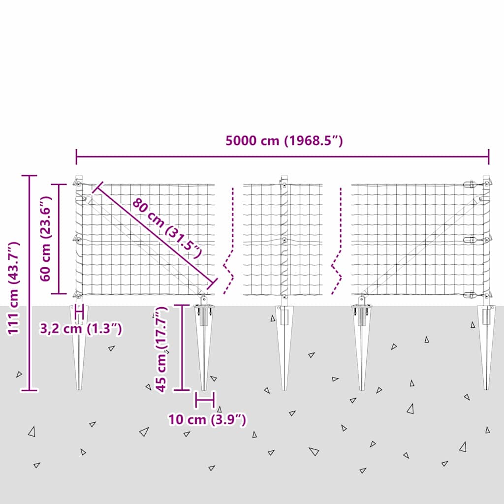 Ograda s postovima Siva 0,6 x 50 m Čelik i PVC