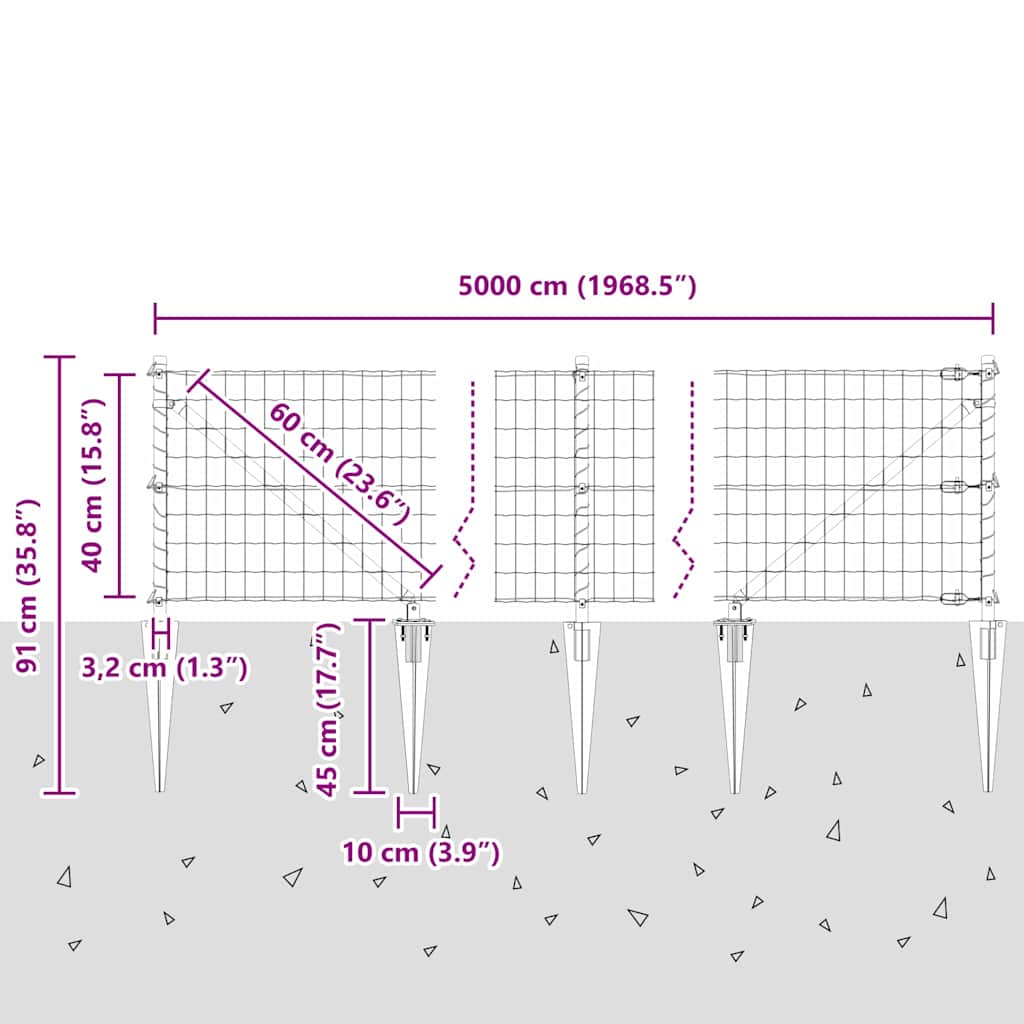 Ograda s postovima Siva 0,4 x 50 m Čelik i PVC