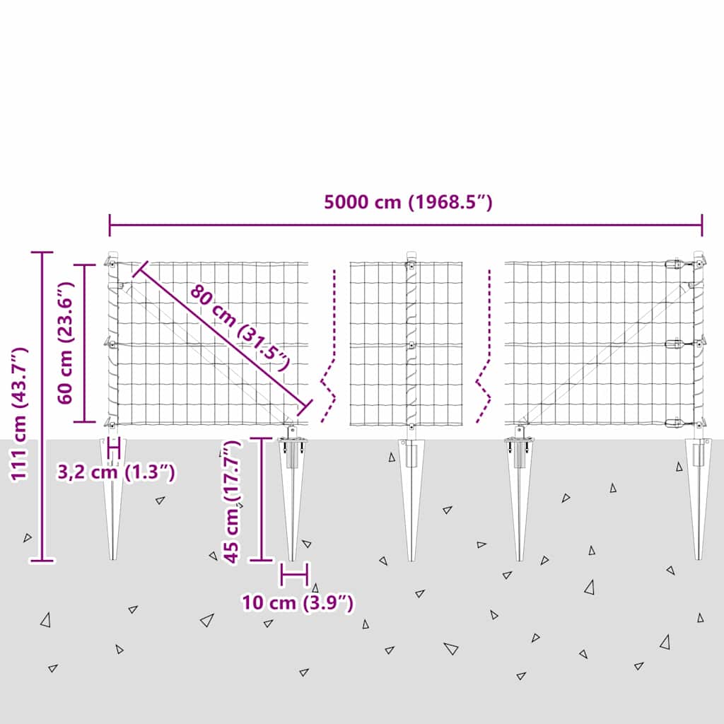 Ograda s postovima Siva 0,6 x 50 m Čelik i PVC